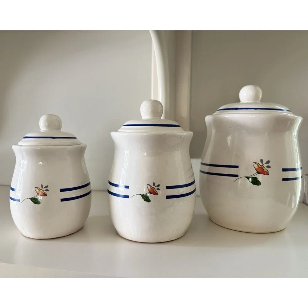 Vtg Floral Canister Set Set of 3 Ceramic Canisters Granny/Cottage Core 80s 90s